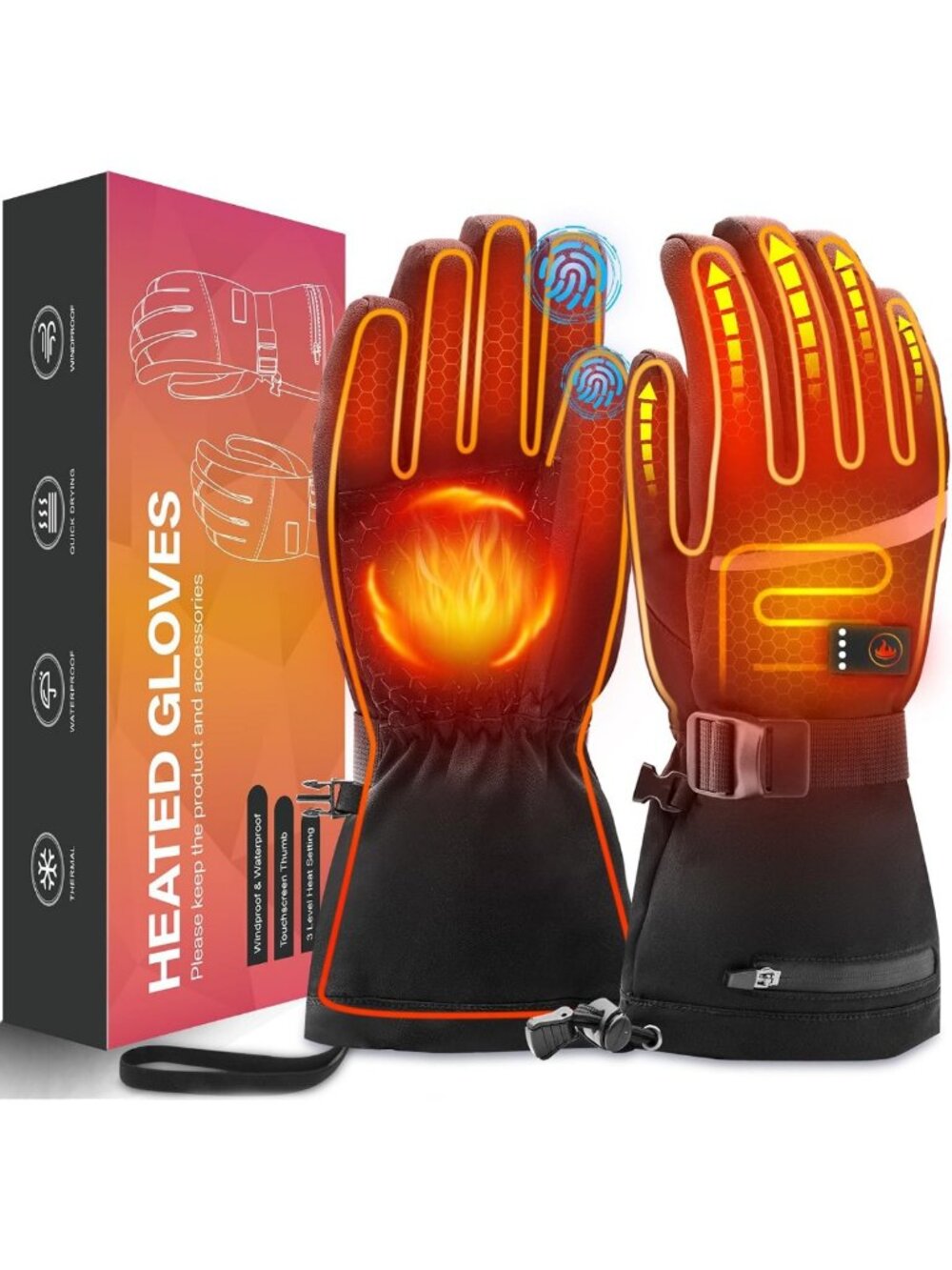 Rechargeable Heated Gloves for Men & Women - Waterproof Electric Ski Gloves